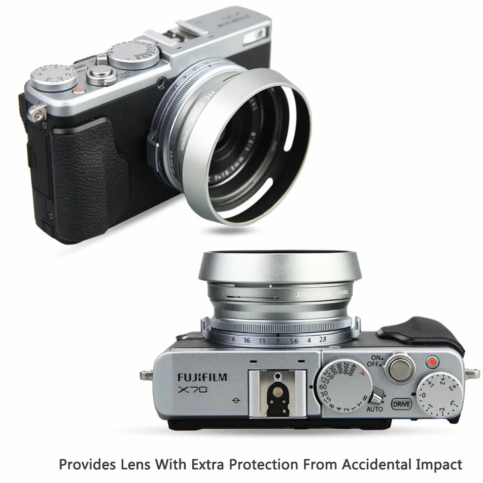 JJC Adapter obiektywu i osłona przeciwsłoneczna do Fujifilm FinePix X100VI, X100V, X100F, X100S, X100T, X100, X70 zastępuje Fujifilm LH-X100 osłona przeciwsłoneczna, srebrna