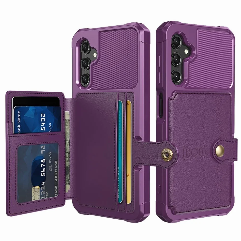 Generic etui kompatybilne z Samsung Galaxy S24FE (kolor: fioletowy) skórzany portfel przegródki na karty twarde silikonowe etui na tył