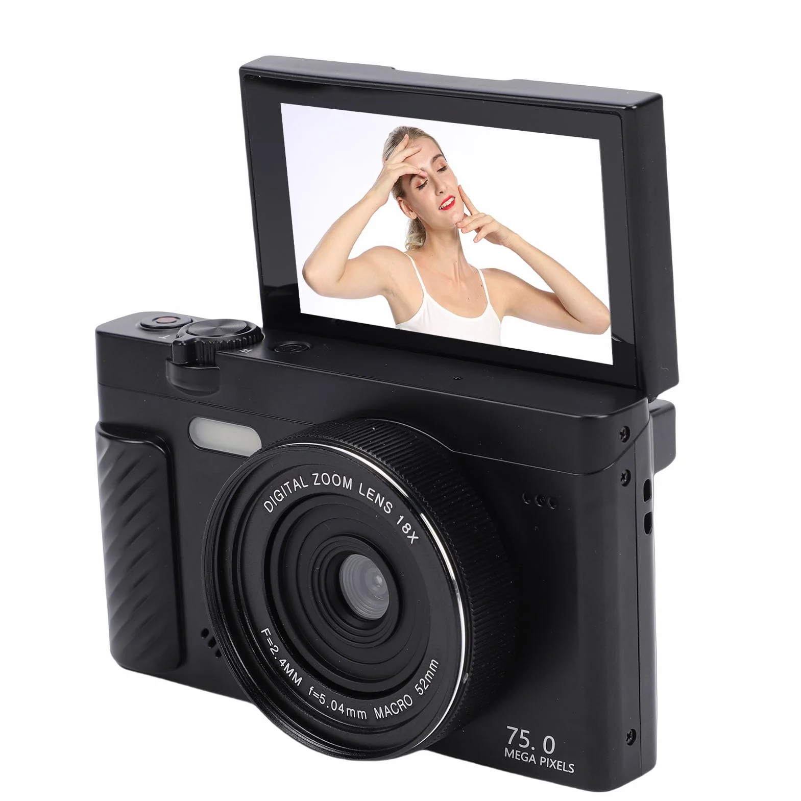 Cryfokt Cyfrowy Aparat Fotograficzny 4K do Fotografii, 4K 75 MP z 18-krotnym Zoomem WiFi Bezlusterkowy Zoom Cyfrowy Kompaktowe Aparaty Retro z 3,0-calowym Flip-screenem Funkcja (BLACK)