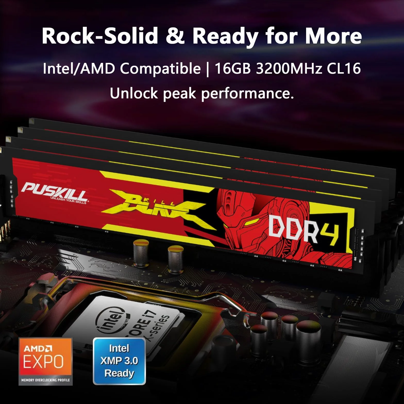 PUSKILL DDR4 RAM 16 GB zestaw (2 x 8 GB) 3200 MHz PC4-25600 CL16 pamięć biurkowa - 1,35 V UDIMM niskie opóźnienie, Intel XMP 2.0 gotowy do gier, kompatybilny z Intel i AMD