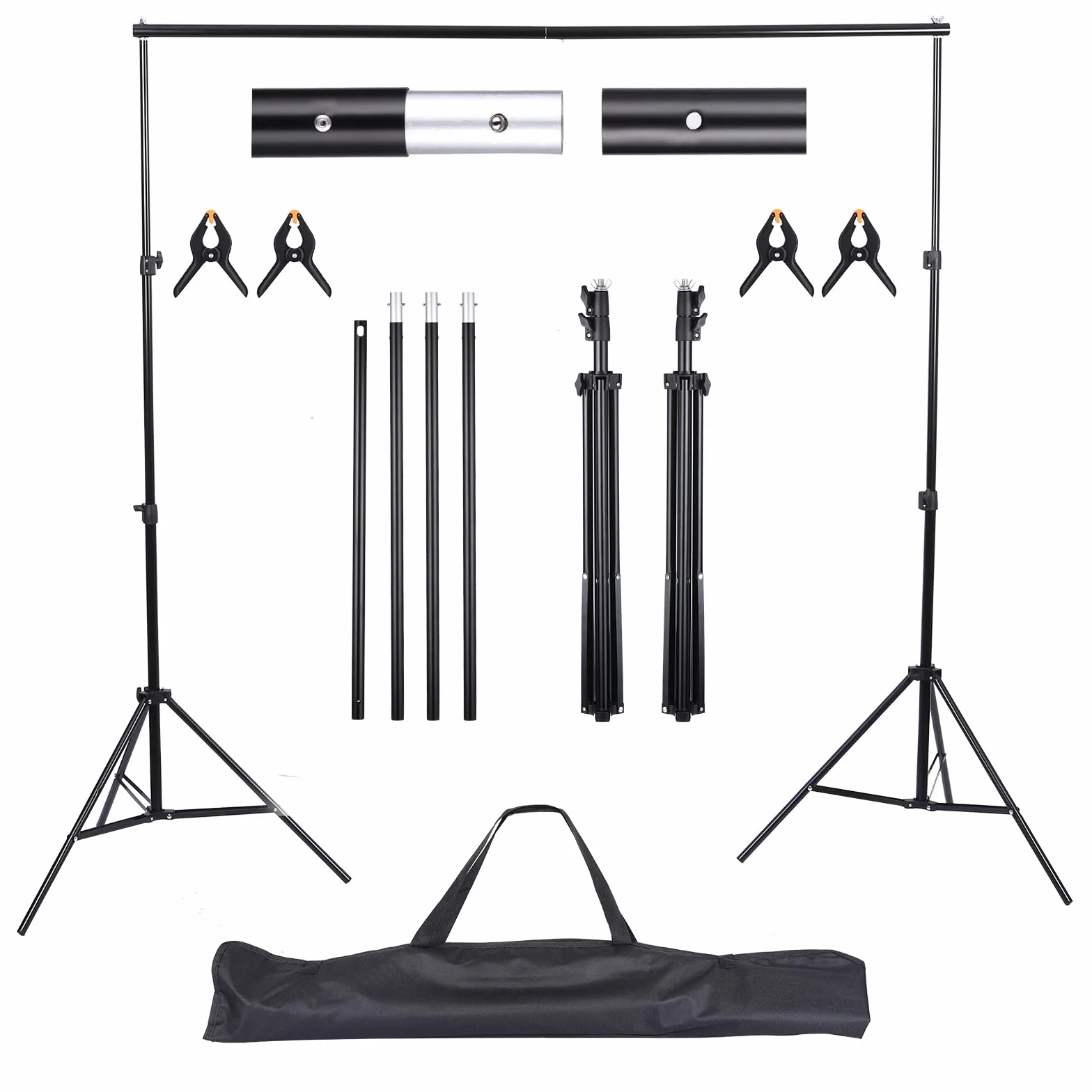 NIDEAL Stojak na tło 2 x 3 m, regulowany system wspierający tło, podstawka, stojak do backdrop, system tła do studia fotograficznego z 4 zaciskami do zdjęć i portretów.