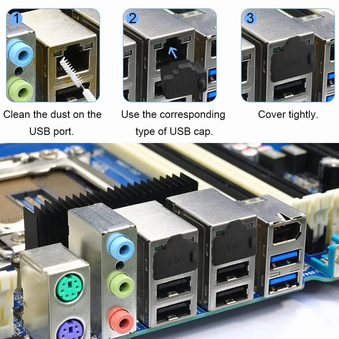 Xiatiaosann RJ45 osłona przeciwpyłowa zatyczka ochronna LAN gniazdo sieciowe puszka pokrywa do Cat7, Cat6e, Cat5e, gniazdo kablowe, do przełączników, telewizorów, komputerów, czarno-białe, 100 sztuk