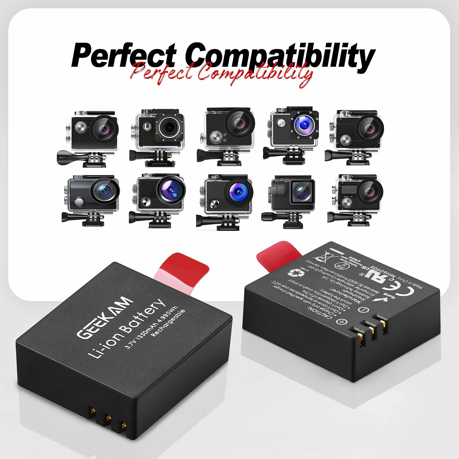 Akumulator Action Cam 1350 mAh (3 sztuki), z podwójnym otworem USB, kompatybilny z kamerą sportową AKASO EK7000, CAMPARK, Crosstour, APEMAN, SJ4000 itp