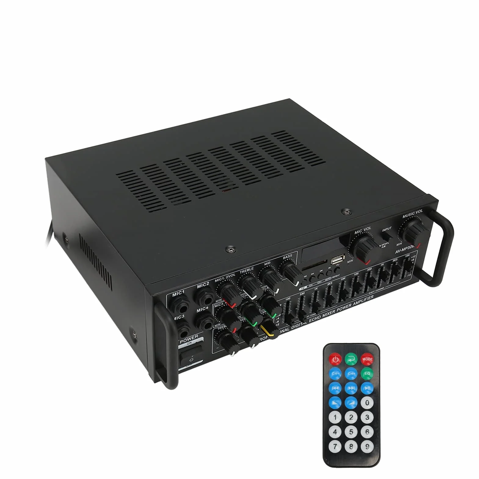 Luocute Domowy Wzmacniacz Mocy, Stereofoniczny Wzmacniacz Audio 300 W z Korektorem 5.0 EQ USB SD Radio FM, do Domu Samochód Sypialnia Biuro Piwnica Garaż (Wtyczka UE 220 V)