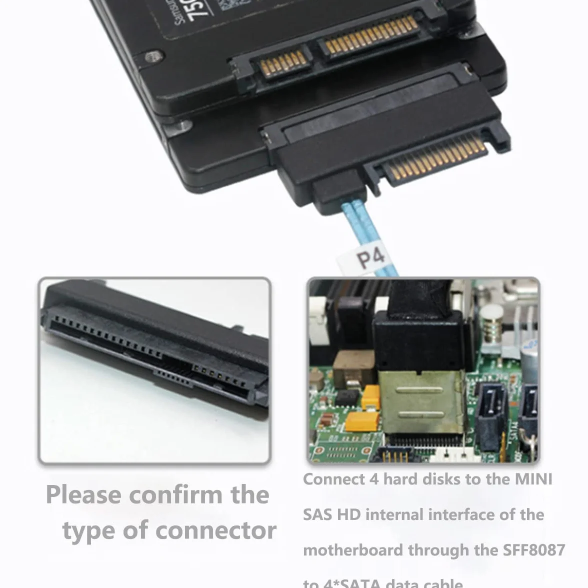 WLGQ 36-pinowy wewnętrzny kabel mini SAS SFF-8087 do 29-pinowego 4X SAS SFF-8482 z portem zasilania SATA 1 m