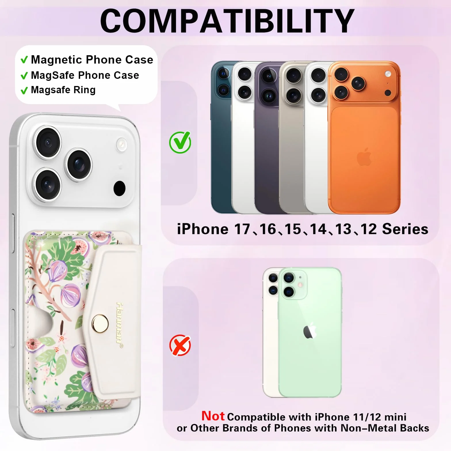 Hanman Magnetyczne etui na karty kompatybilne z iPhone 17/16/15/14/13/12 skórzane portfel na telefon