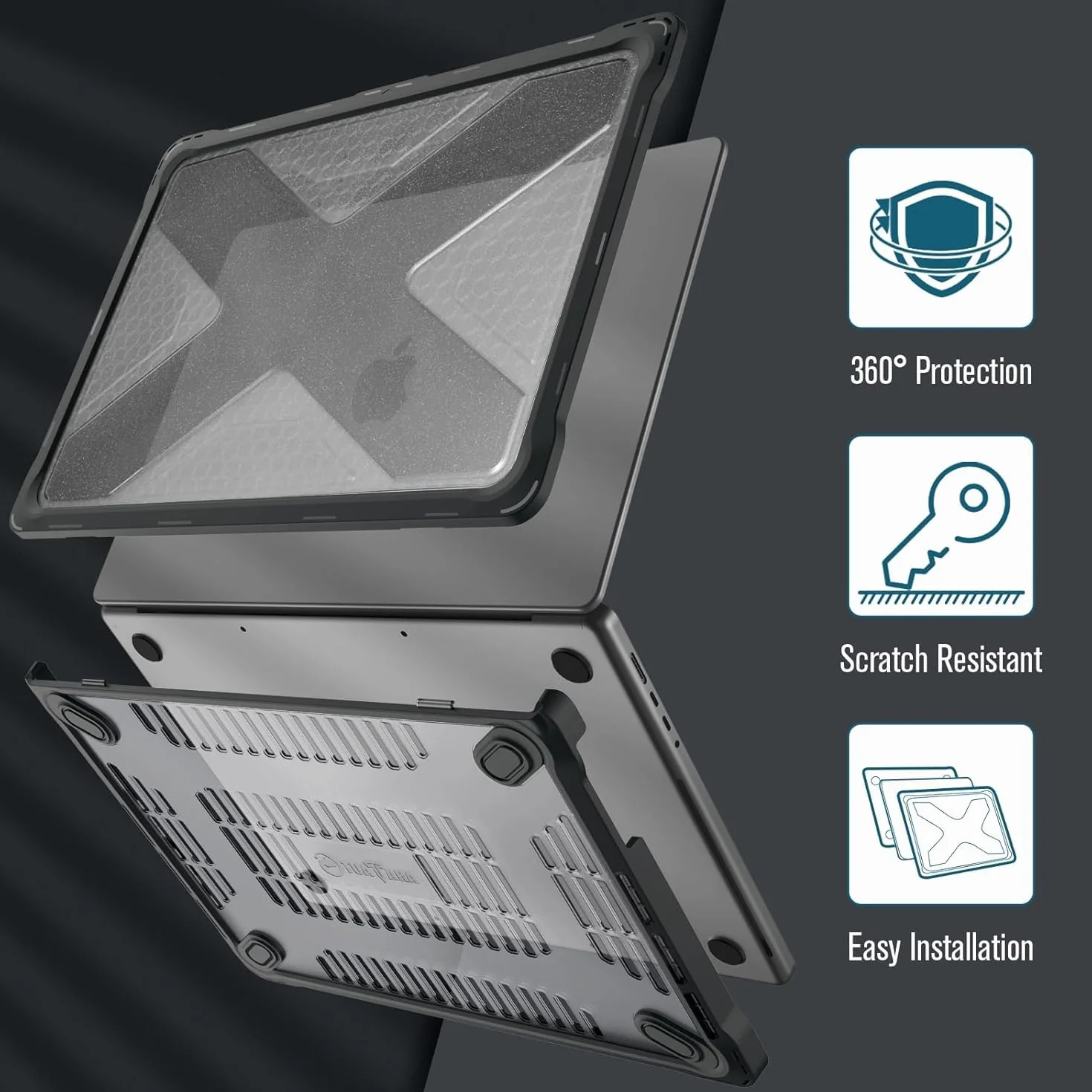 FINTIE Hybrydowe etui kompatybilne z MacBook Pro 14 cali M5 M4 M3 M2 M1 Pro/Max (2026-2021), wytrzymałe twarde etui z krawędziami odporne na wstrząsy, brokatowe