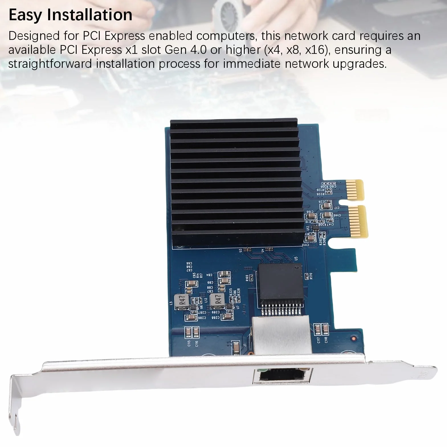 Goshyda Karta Sieciowa PCIE 4.0 10 Gb/s, Adapter Ethernet RTL8127, Porty RJ45 dla Serwera Stacjonarnego Linux, 6 Prędkości 10 G/5G/2,5 G/1G/100m/10mbps