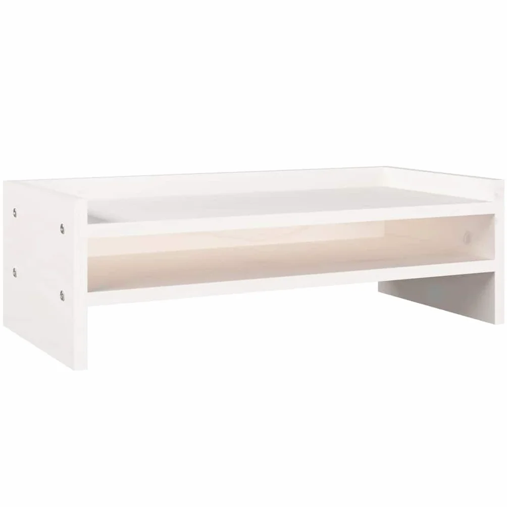 Générique Stojak na monitor z litego drewna sosnowego biały 50 x 24 x 16 cm, minimalistyczny design z miejscem do przechowywania klawiatury, laptopa i akcesoriów, stabilna rama