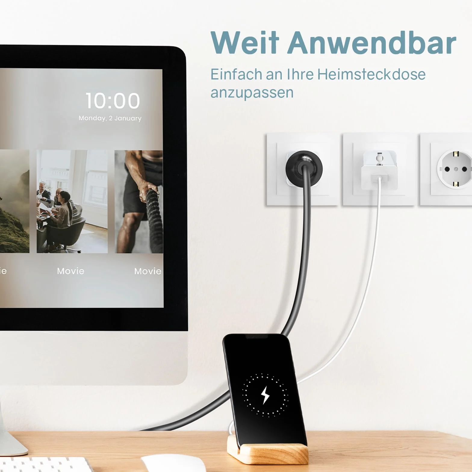 VIEVRE 4 adaptery podróżne, adapter Chiny wtyczka Niemiec, uniwersalny adapter UE do USA, UK, Tajlandii, Szwajcarii, Chin, Włoch, itd., biały
