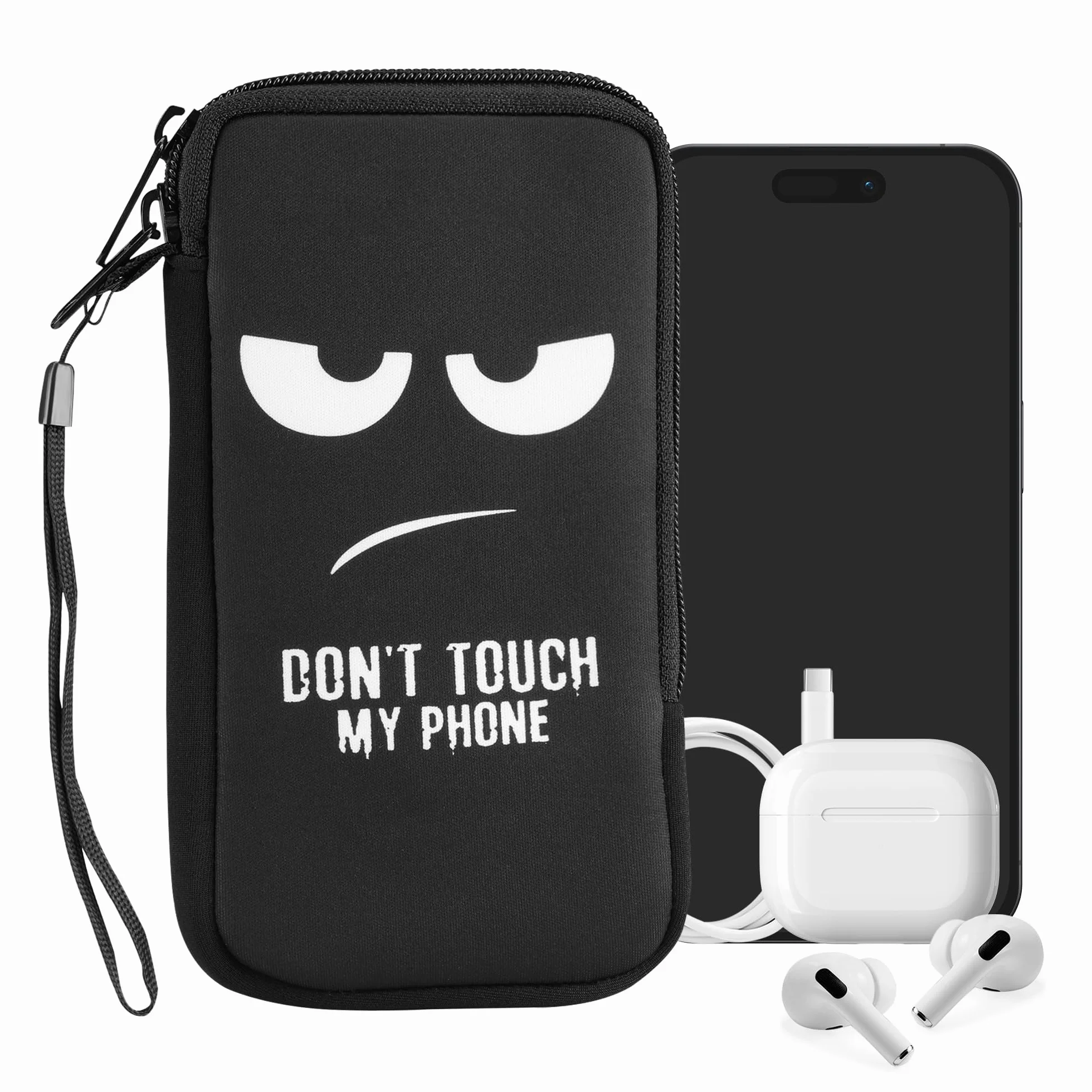 kwmobile etui ochronne na smartfon XL - 6,7/6,8" - Neoprenowa torba ochronna na telefon komórkowy Don't Touch My Phone biało-czarna