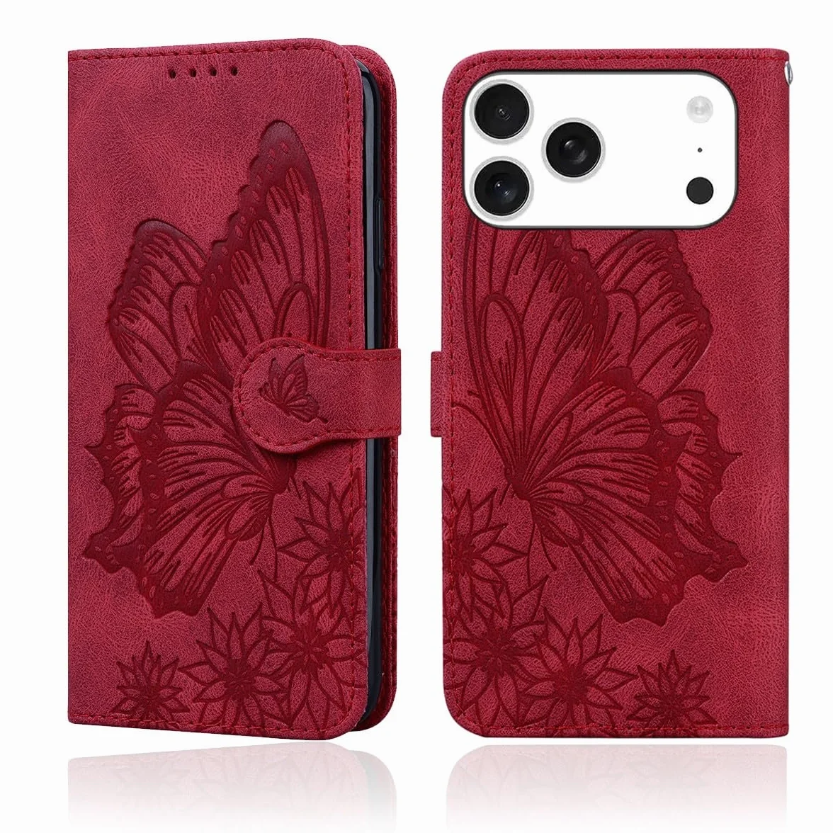 Generic Kompatybilny z iPhone 15 (kolor: czerwony) skórzany portfel motylkowy z klapką magnetyczne etui z klapką