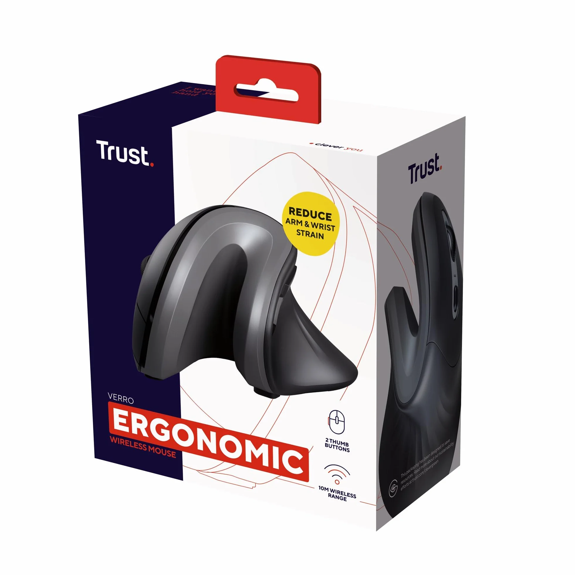 Trust Verro Ergonomiczna mysz radiowa, kąt pionowy 60°, zapobiega ramieniu myszy/łokciu tenisisty (RSI), 800-1600 DPI, 6 przycisków, bezprzewodowa mysz pionowa do komputera i laptopa – czarna