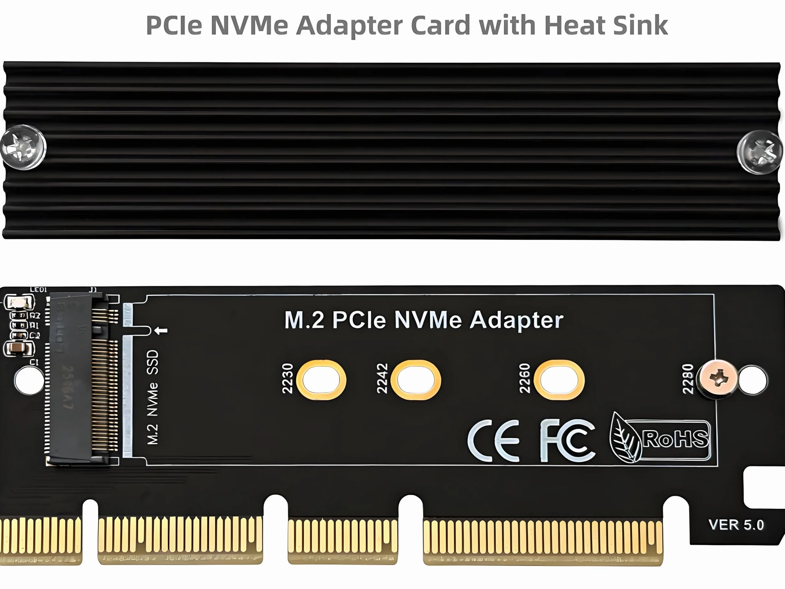 Karta adaptera PCIe NVMe z radiatorem, interfejs x16 pasuje do gniazd x4/x8, konwertuje dysk M.2 SSD na PCIe 4.0/3.0 na komputer stacjonarny