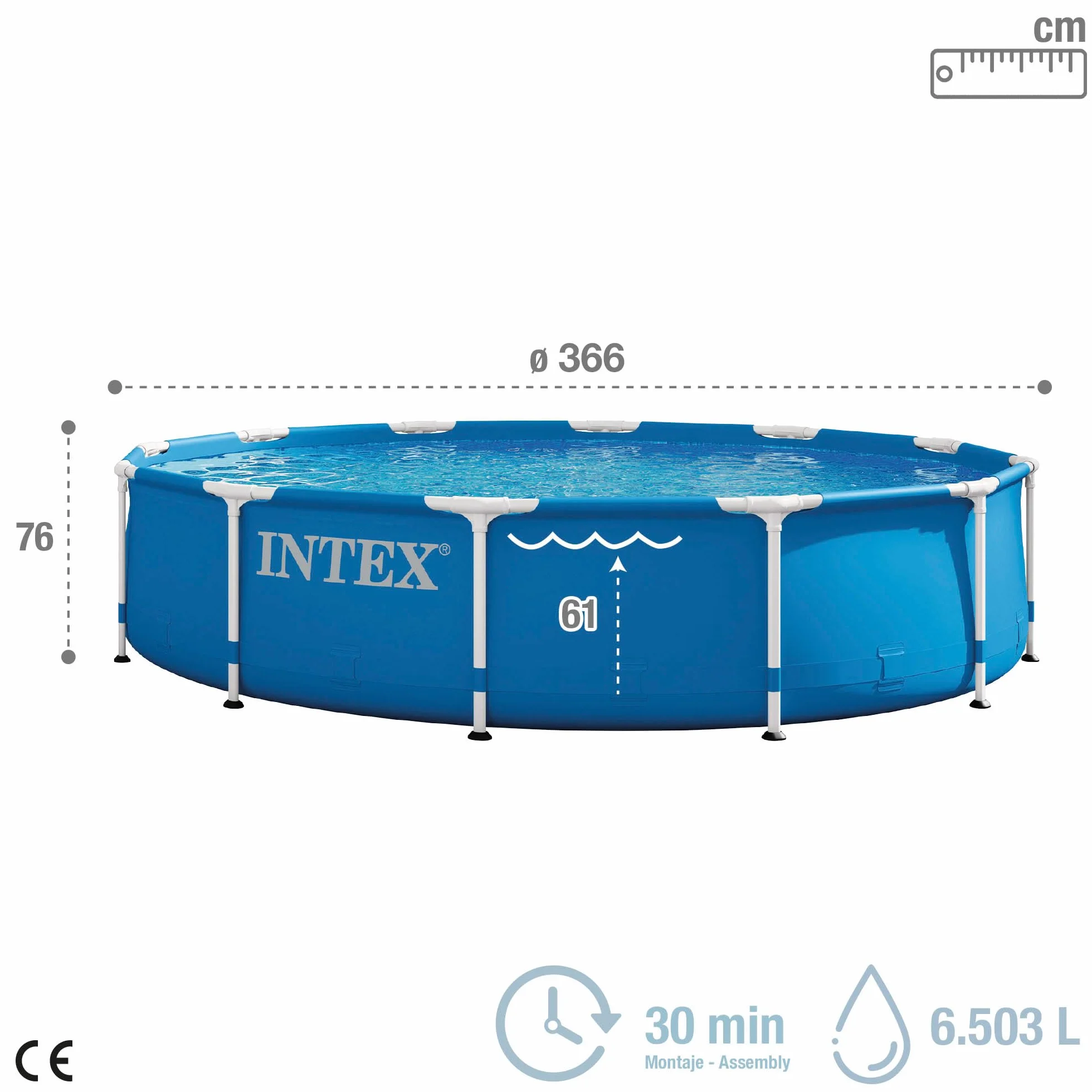 Intex Basen z Metalową Ramą, Niebieski, Ø 366 x 76 cm