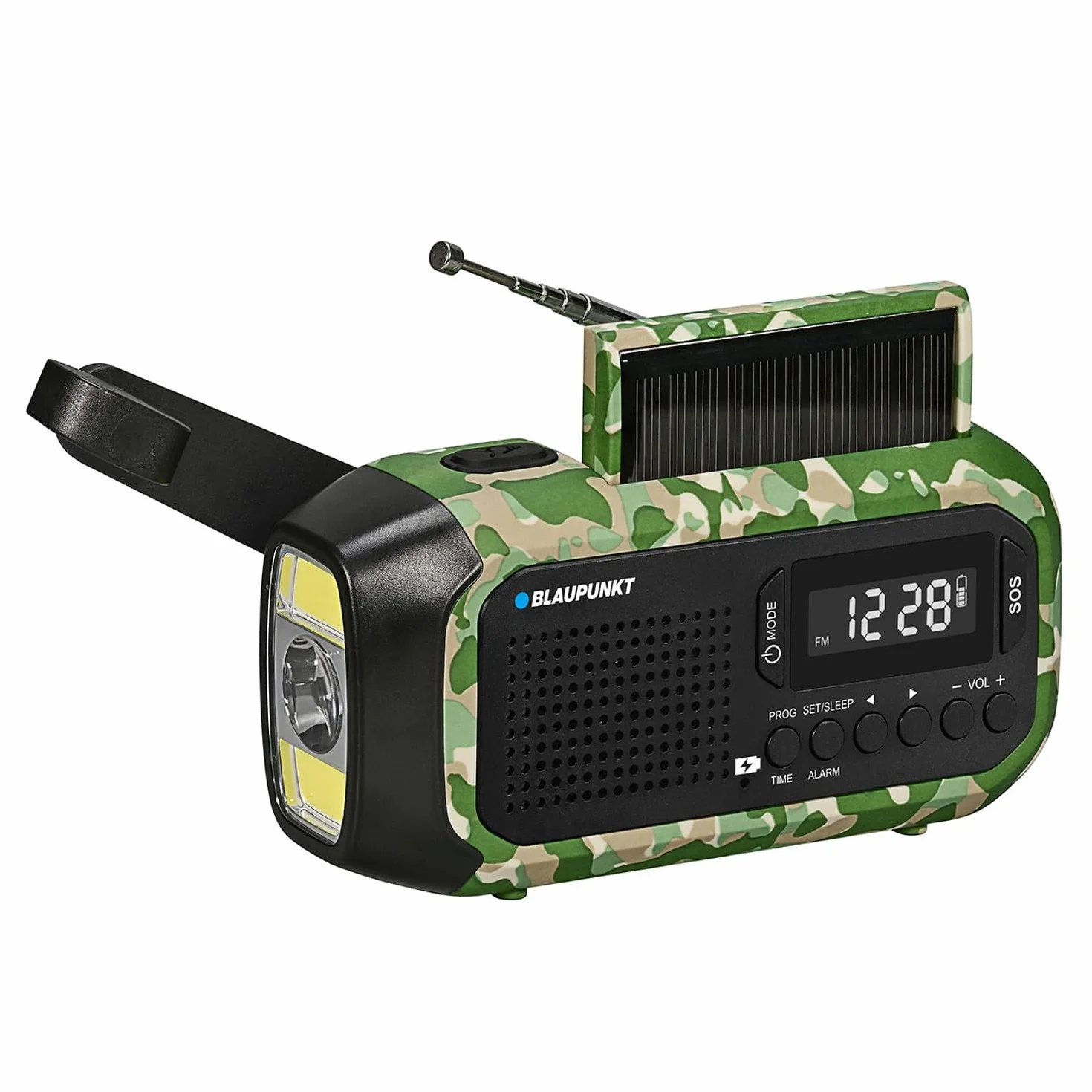 Blaupunkt ER20GC Radio awaryjne zasilane energią słoneczną AM FM Ręczny generator USB C Powerbank Latarka LED Lampa do czytania Alarm SOS Tuner PLL Camping Outdoor Travel Survival Compact 2000 mAh