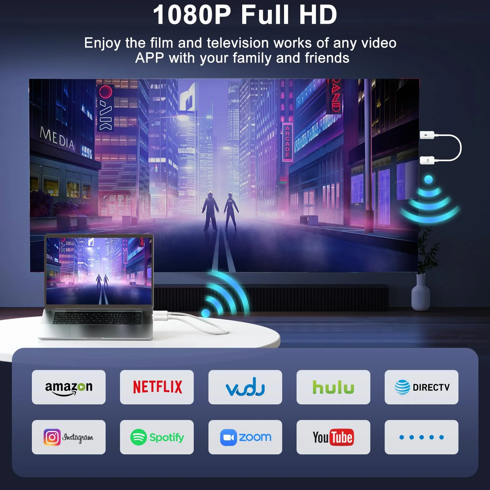 Bezprzewodowy nadajnik i odbiornik HDMI, bezprzewodowy przedłużacz HDMI, bezprzewodowa transmisja do strumieniowego przesyłania telewizji, strumieniowania spotkań, Mirrow Video Audio z laptopa