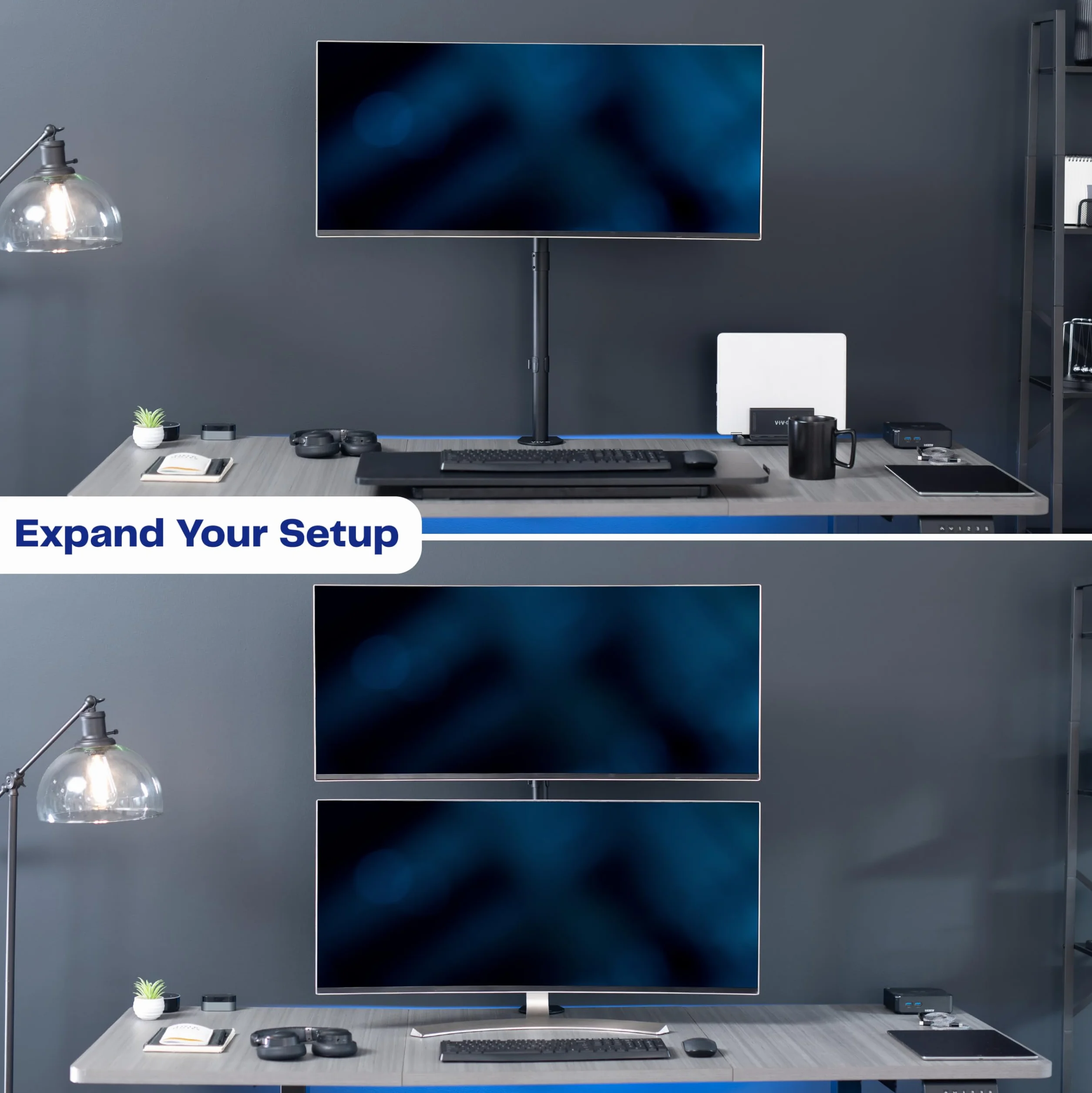 VIVO Uchwyt biurkowy na pojedynczy monitor, bardzo wysoki, w pełni regulowany stojak na 1 ekran LCD do 32 cali, ultraszerokie ekrany do 38", pojemność 10 kg, STAND-V001T