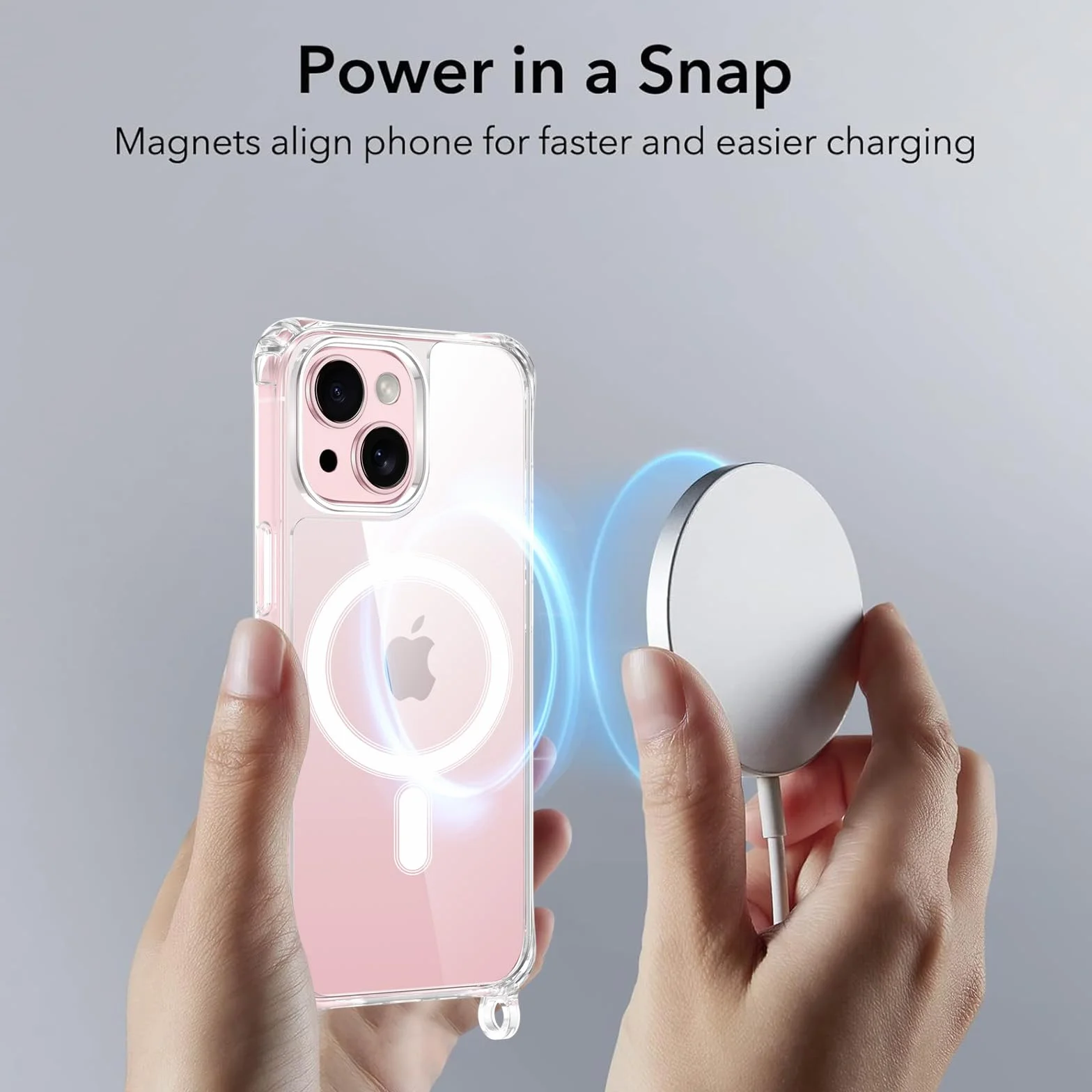 Etui magnetyczne do iPhone 15 ze sznurkiem, kompatybilne z MagSafe, przezroczyste etui z regulowaną smyczą, ultracienkie, miękkie, silikonowe TPU, odporne na wstrząsy etui do iPhone 15