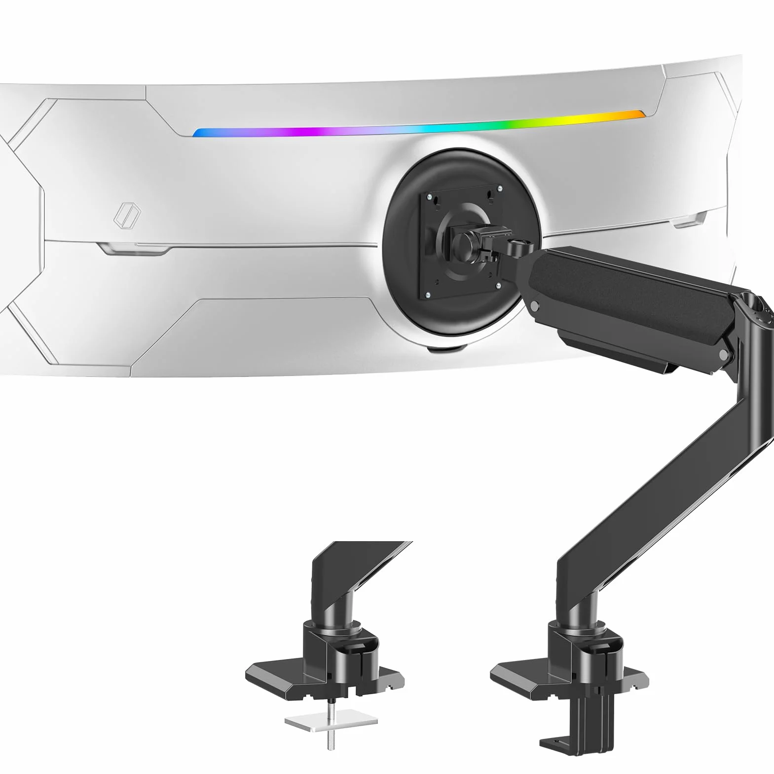ELIVED EV3227 Ultrawide ramię monitora do ekranu o przekątnej maks. 49 cali, wytrzymały uchwyt biurkowy do monitora 2-20 kg, stojak na komputer ze sprężyną gazową, VESA 75 i 100 mm z zaciskiem i
