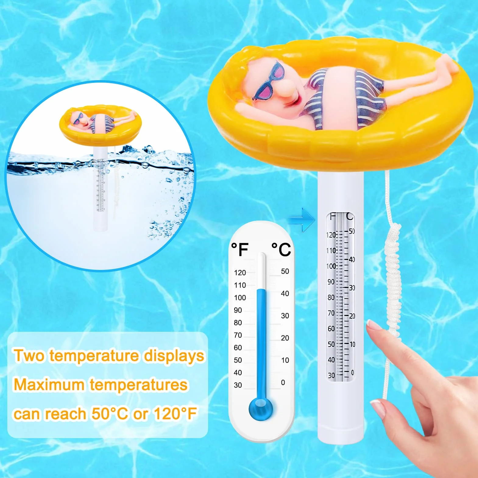 Shinybox Termometr pływający do basenu, Termometr do basenu, Pływający Termometr ze smyczą, Spa Swimming Basen Termometr, Pływający Termometr na Zewnątrz wewnątrz, akwaria, Stawy