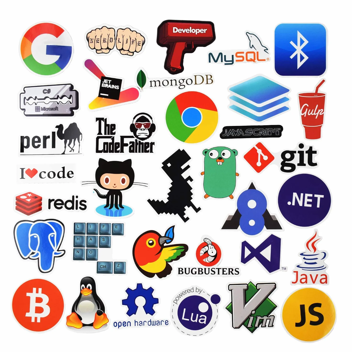 Sanmatic 108 naklejek na laptopa dla programistów, języki programowania, zawiera naklejki: IT-Logo, C ++, Python, Linux, Swift, dla geeków, inżynierów, hackerów