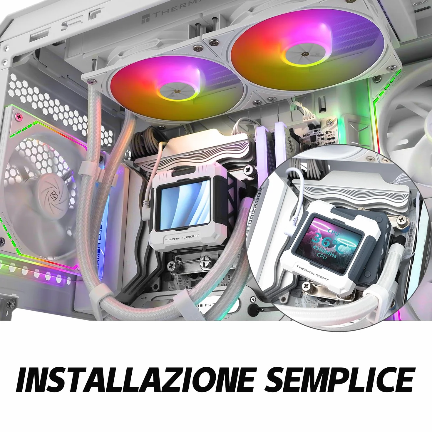 TR FW240 Biały ARGB CPU Chłodzenie Wody, Podwójne wentylatory PWM System chłodzenia wodą, ekran LCD IPS o rozdzielczości 320*240, do AM4/AM5 i Intel LGA1700