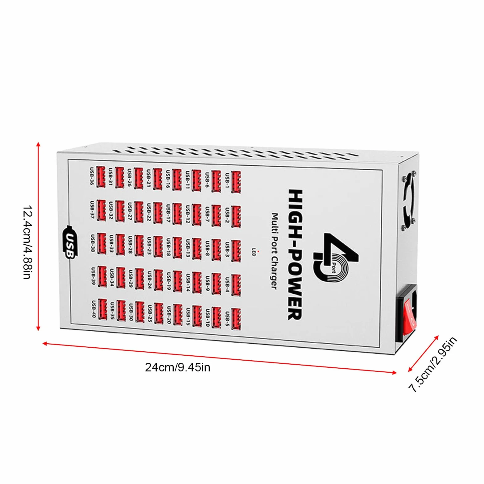 Cryfokt 40-portowa Stacja ładująca USB Wydajne, Szybkie ładowanie Wielu urządzeń w Domu/biurze/szkole, Przenośna ładowarka Biurkowa z metalową obudową (Wtyczka UE 220-250 V)