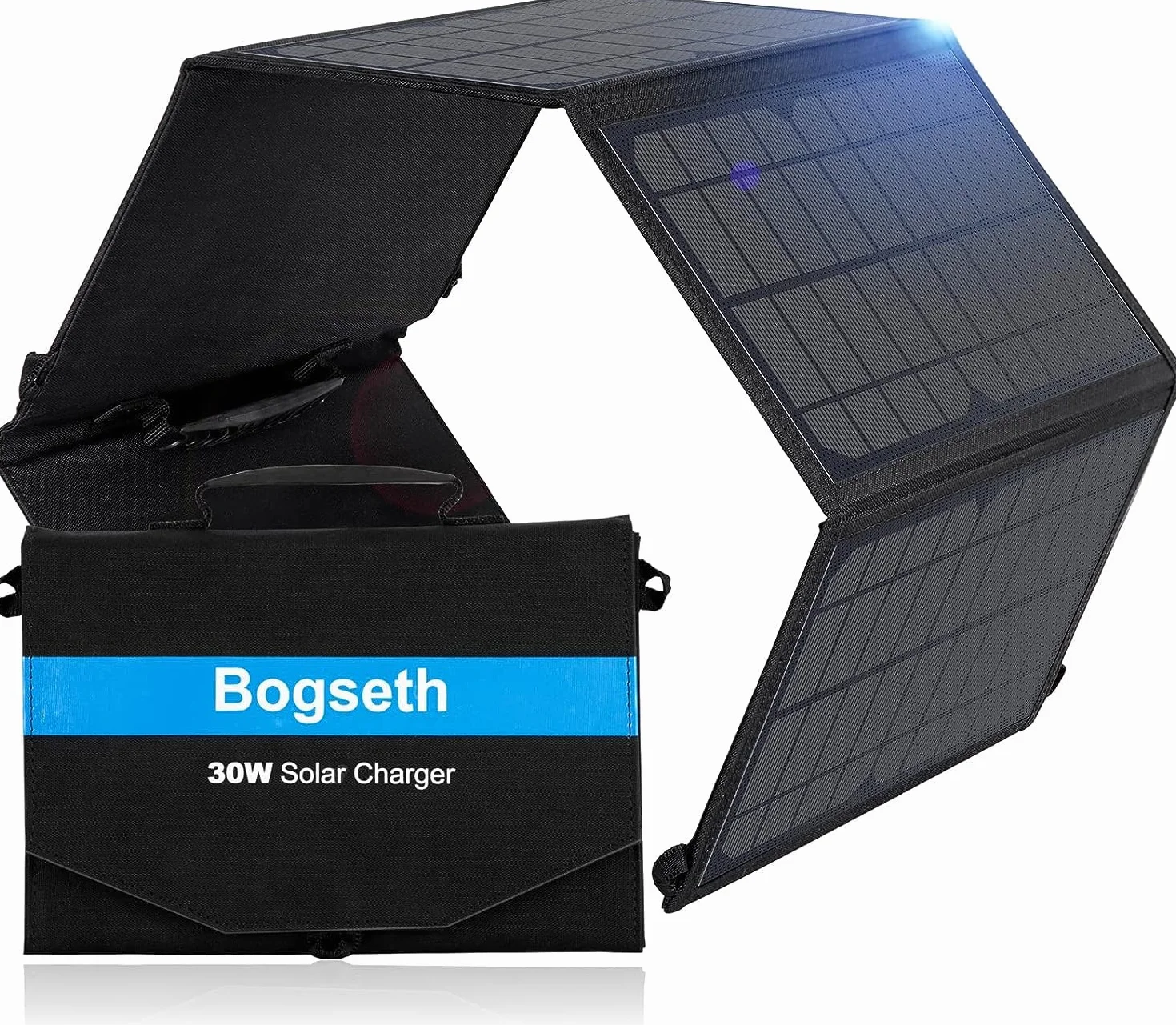 Bogseth Panel słoneczny 30 W, składany, 2 porty USB, wodoszczelna, przenośna ładowarka solarna do telefonów komórkowych, PD18 W QC3.0 USB C panel słoneczny do użytku na zewnątrz, ładowarka kempingowa