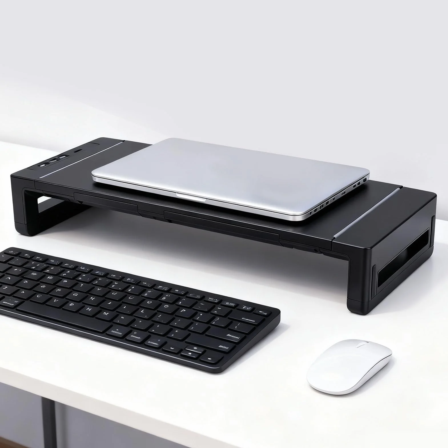 Regulowana, Składana Podstawka Pod Komputer ze Stojakiem, 4 Portami USB i wielofunkcyjną pamięcią masową Laptop, Telewizor, Drukarka i Głośnik - Znak Omice z Antypoślizgowymi Nóżkami