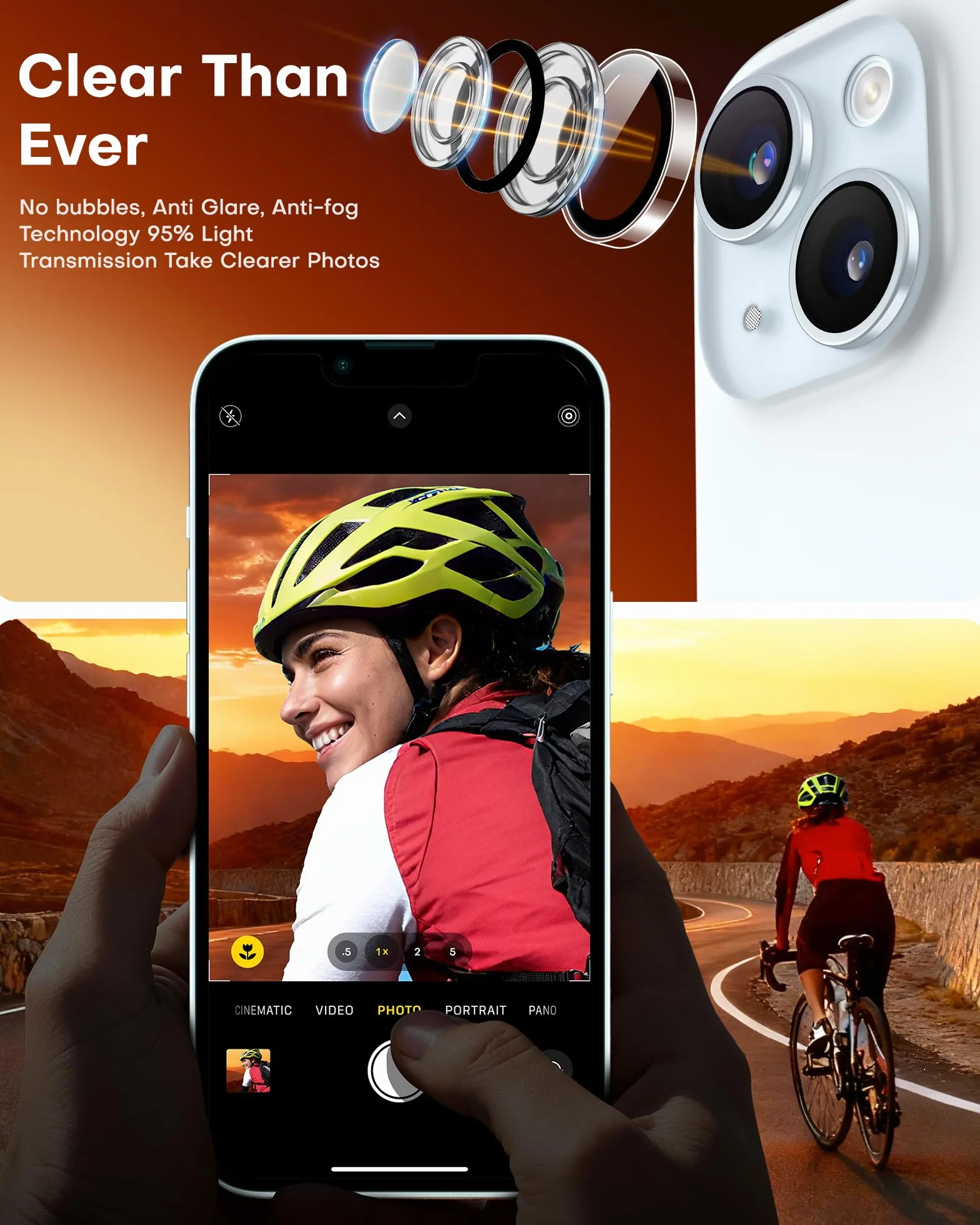 TOCOL 2 Sztuki Osłona Obiektywu Aparatu iPhone 15 Plus, Folia Szkło Hartowane 9H, Przezroczysty