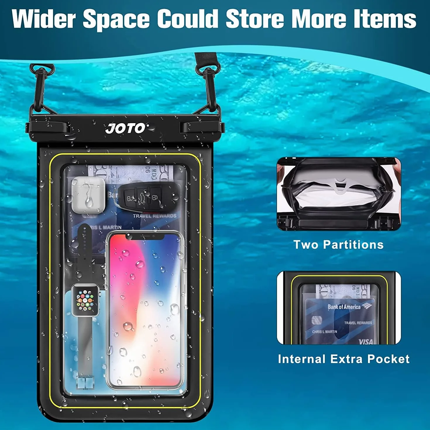 JOTO Wodoodporny Floating Phone Holder Pouch, Float Clear Dry Bag uchwyt na telefon komórkowy pokrowiec na iPhone 14 13 12 11 Pro Max XS XR 8 7 Galaxy Pixel do 7" Cash Credit Card Watch Wallet -