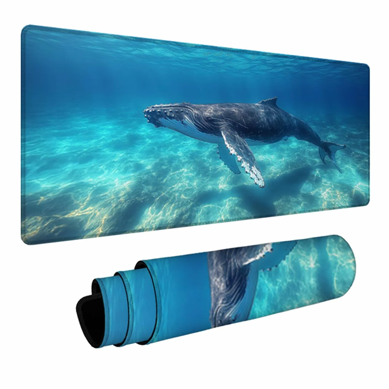 Podkładka pod mysz wieloryb, podkładka pod mysz do gier Seao XXL 1000 x 500 x 3 mm, podkładka na biurko z antypoślizgową gumową podstawą, akcesoria komputerowe, podkładka pod mysz z zszytymi
