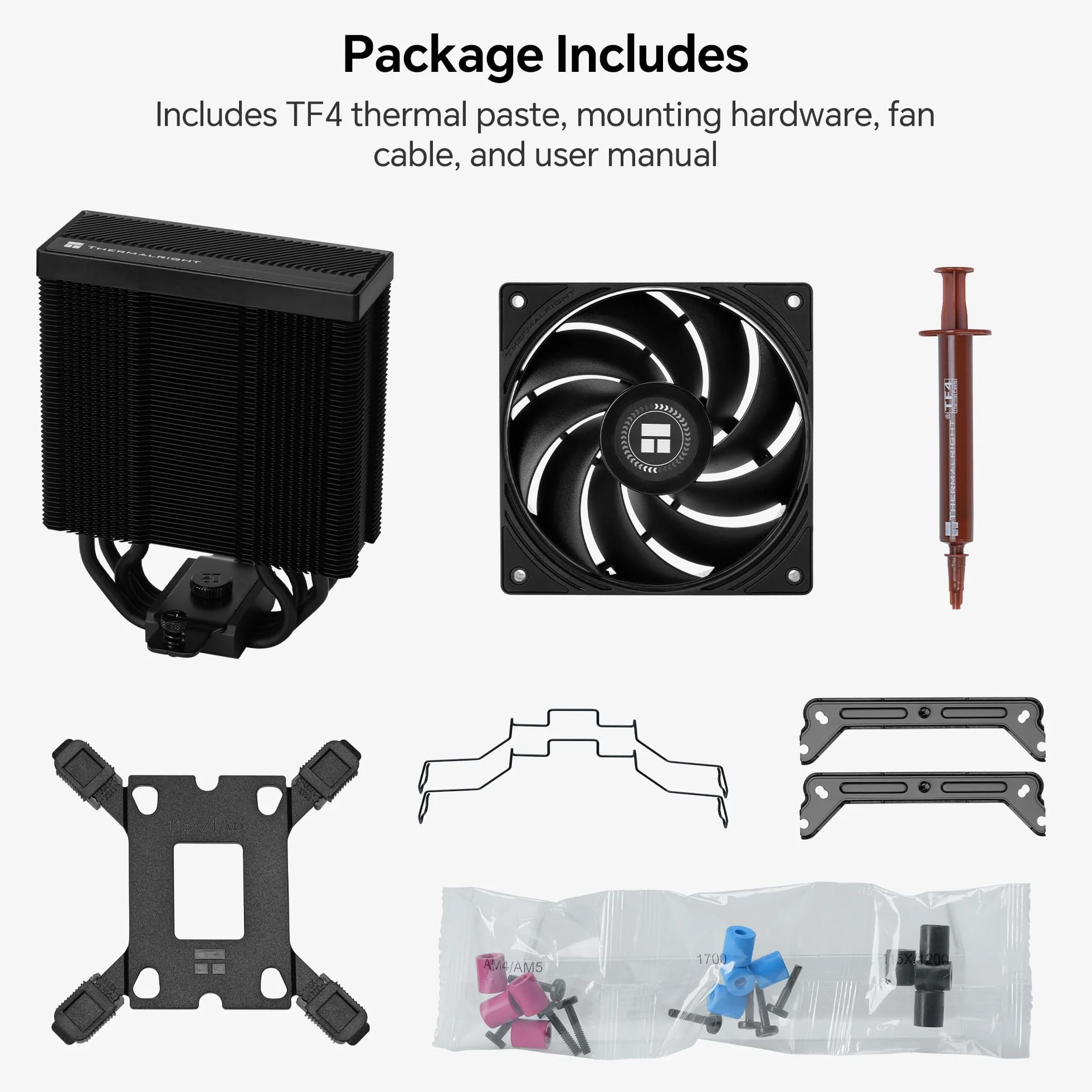 Thermalright Assassin X120-A Dark All-Black CPU Air Cooler, wentylator 2400 obr./min | 4 rury grzewcze, wentylator PWM o wysokim przepływie powietrza 120 mm, 85,35 CFM, dla AMD AM5/AM4, Intel LGA1851/1700