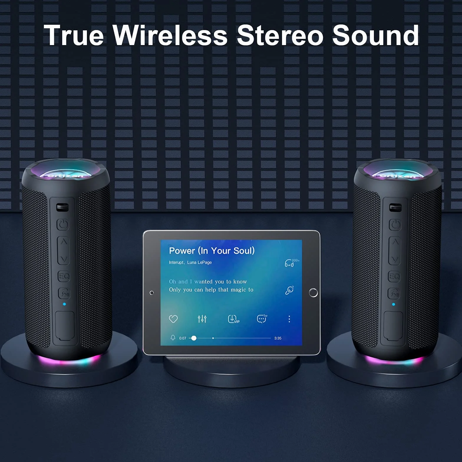 Ortizan Głośnik Bluetooth, przenośne bezprzewodowe głośniki Bluetooth ze światłem LED, głośniejsza głośność i ulepszony bas, wodoodporność IPX7, czas odtwarzania 30 godzin, trwały, głośny głośnik
