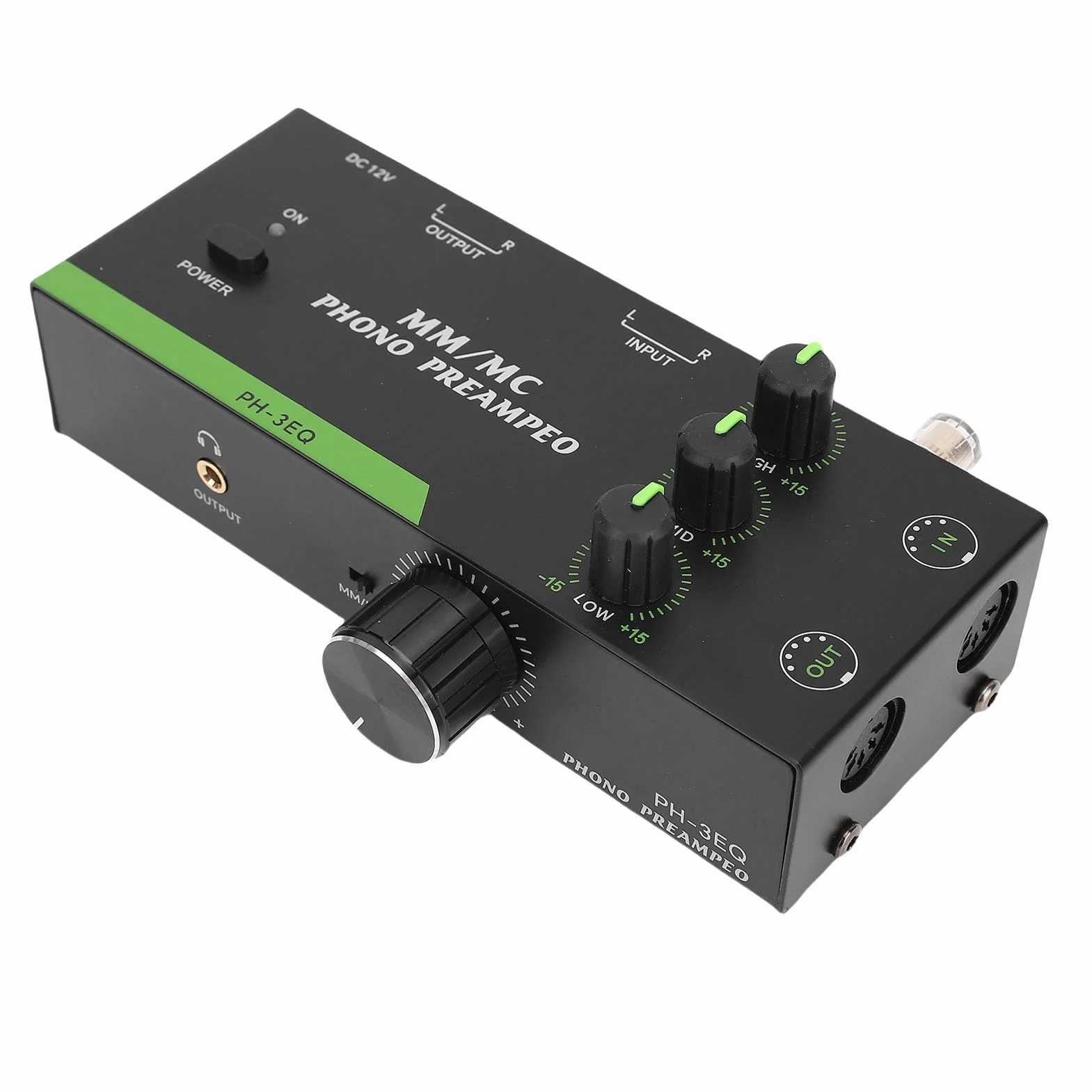 POENVFPO Phono Preamp, Przedwzmacniacz Fonografu Mini Stereo dla Odtwarzacza Rekordu Gramofonu, dla Przełączania Trybu MM/MC (wtyczka UE)