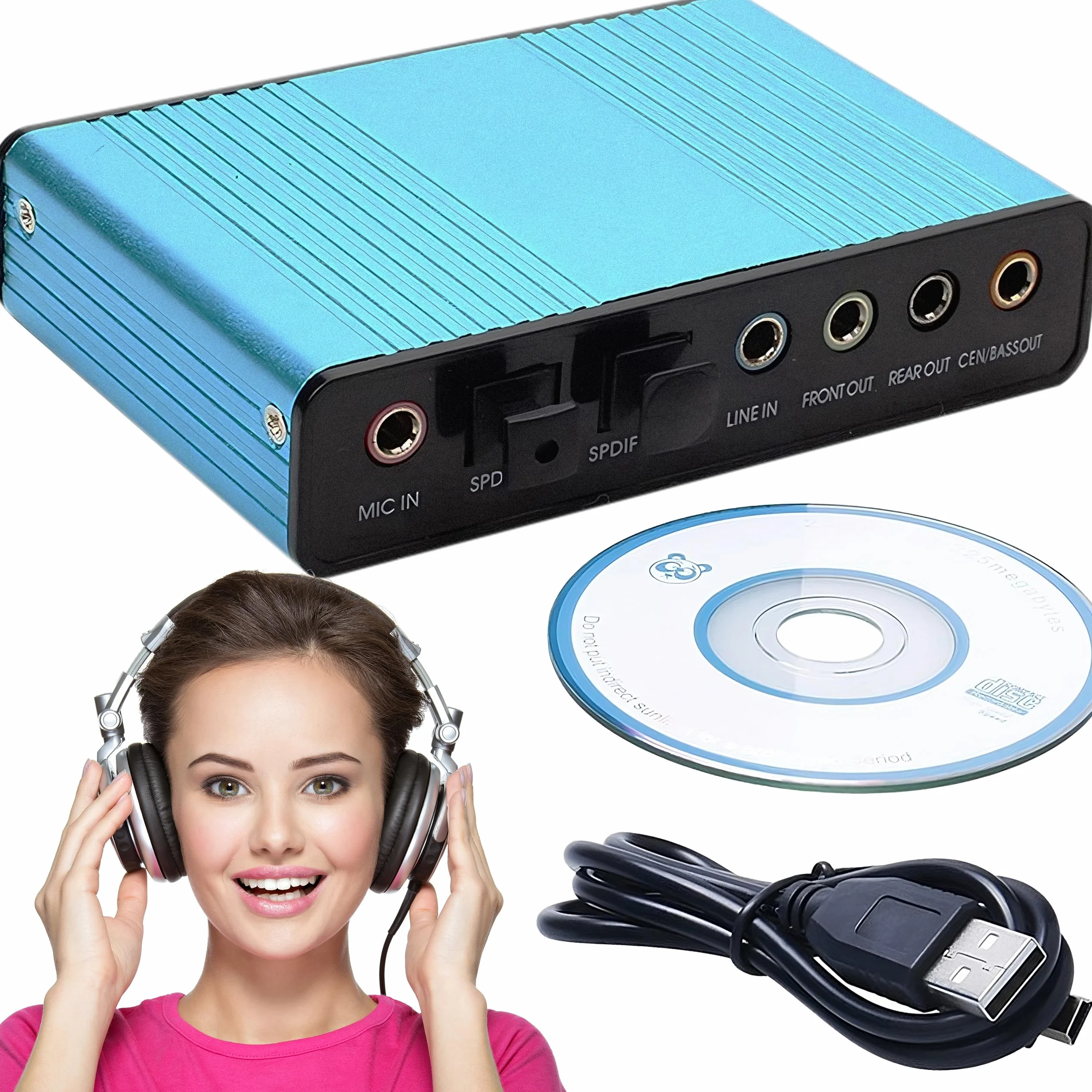 Retoo Zewnętrzna karta dźwiękowa 7.1 Surround, adapter audio stereo, regulacja głośności