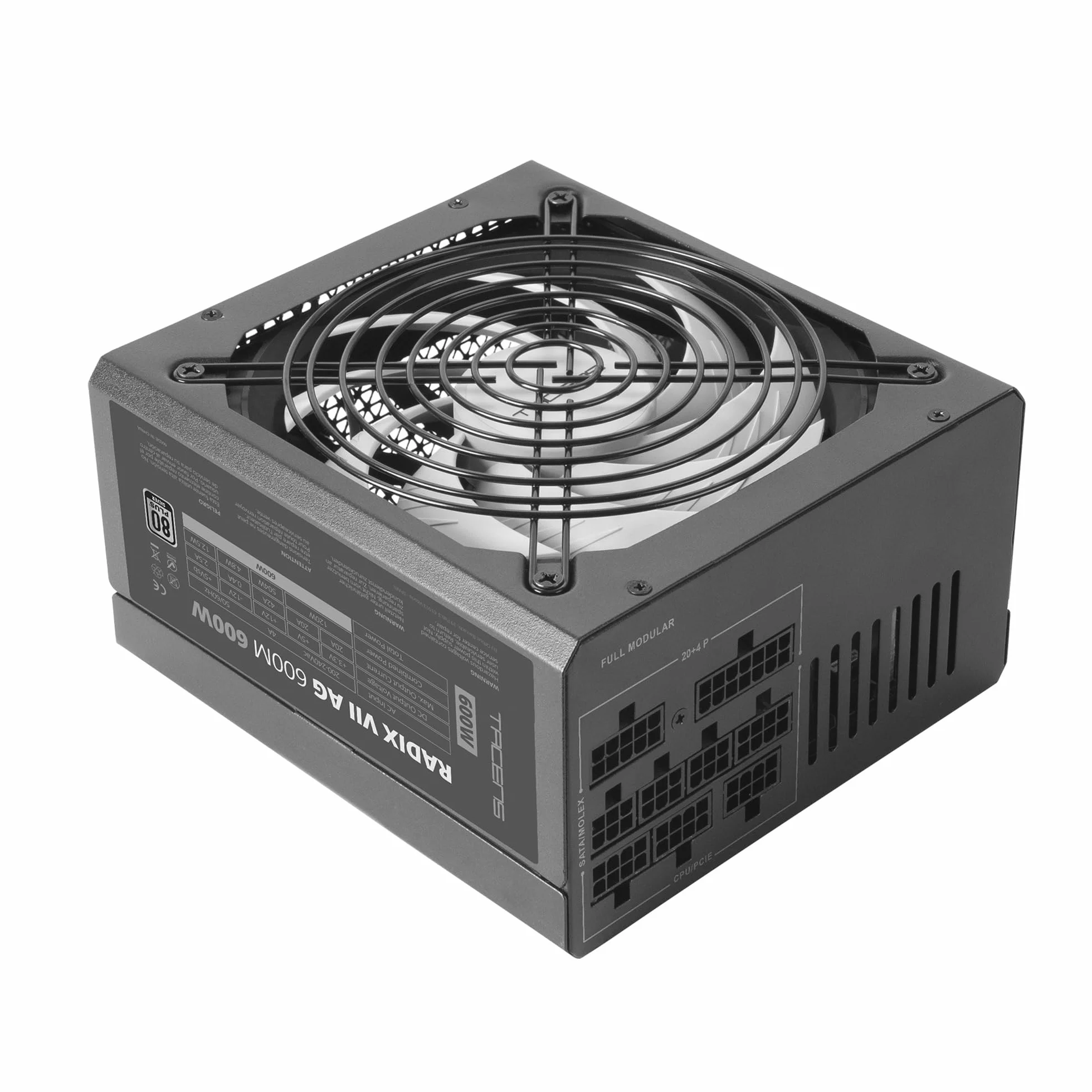Tacens RADIX VII AG 600, Full Modularny Zasilacz ATX 600W, 10 Lat Gwarancji, 80Plus Silver, Sprawność +87%, Wentylator 140mm FDB z Technologią AI-RPM, Japońskie Kondensatory 105º, Czarny