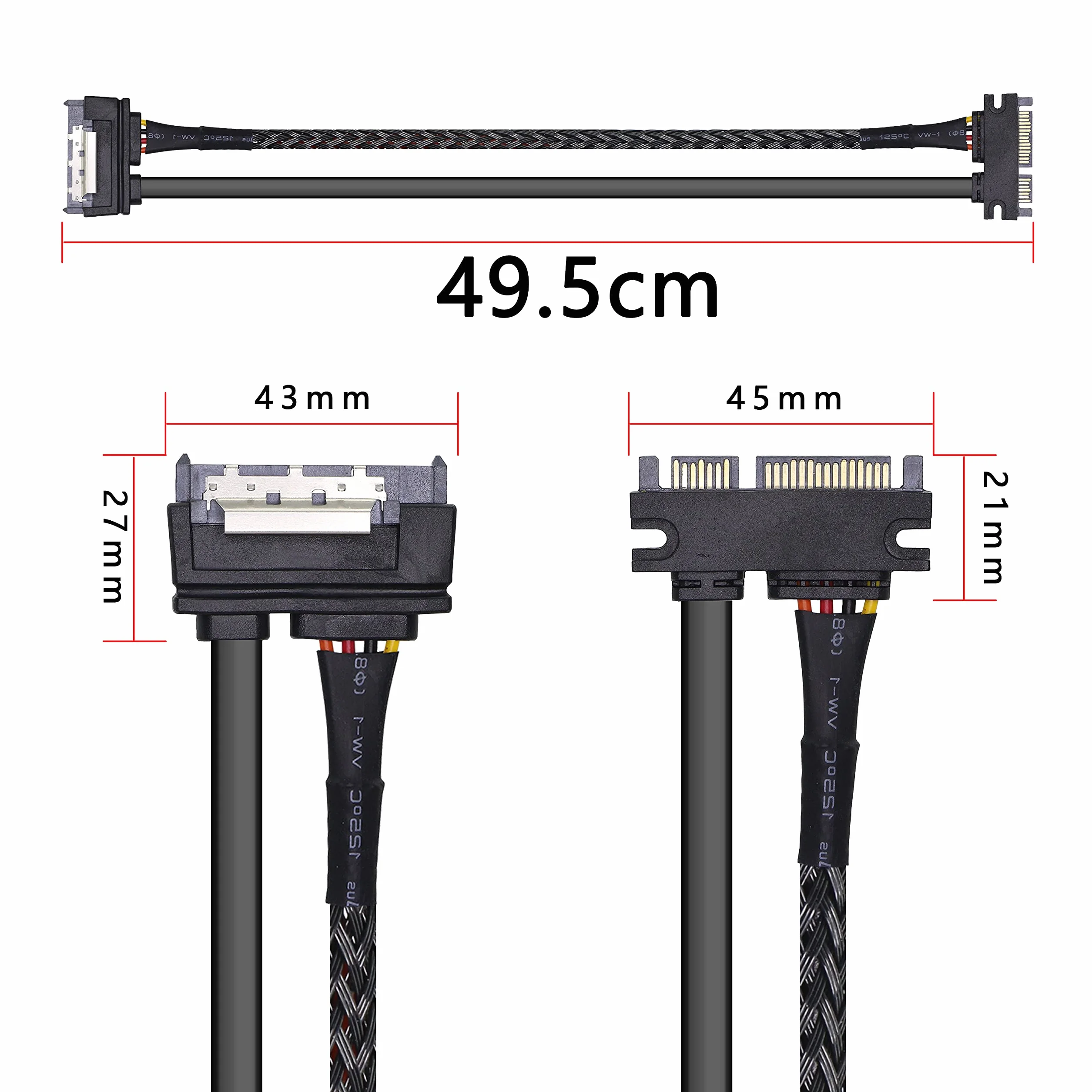 Przedłużacz SATA 50 cm 22-pinowy (7+15) SATA3.0 6 Gb/s męski-żeński z blokadą