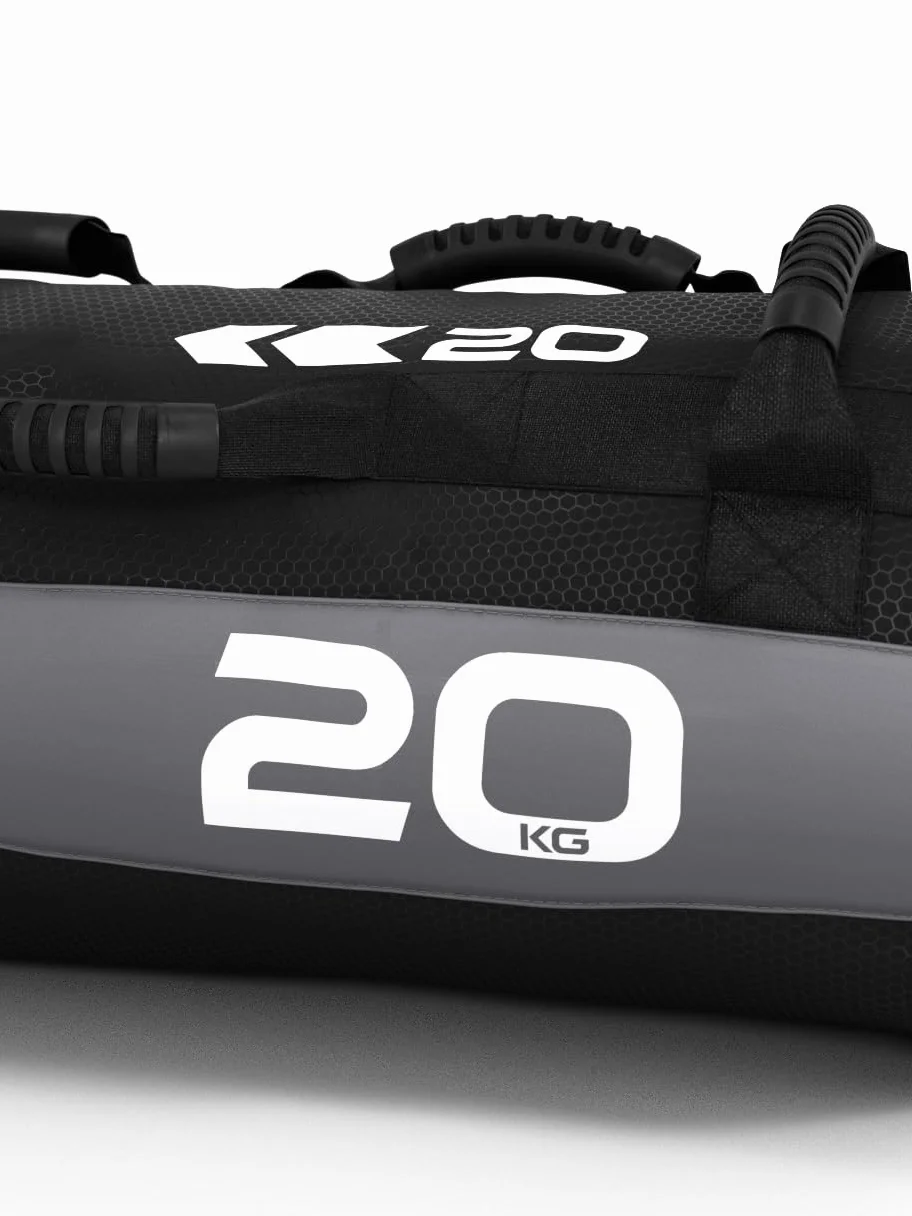 Atletica Worek na piasek 20 kg, worek do treningu funkcjonalnego całego ciała, wytrzymały nylon Cordura, 7 uchwytów