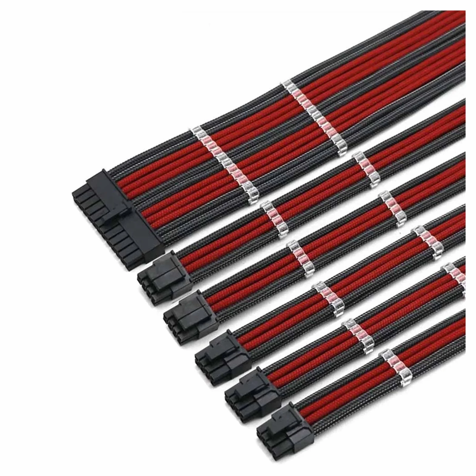 4mm Sleeved 1x24Pin, 2x4+4(8Pin) CPU, 3xPCIE 6+2P GPU Computer Basic PSU Extension Cable Kit Power Cord(20cm,Carbon dark red)