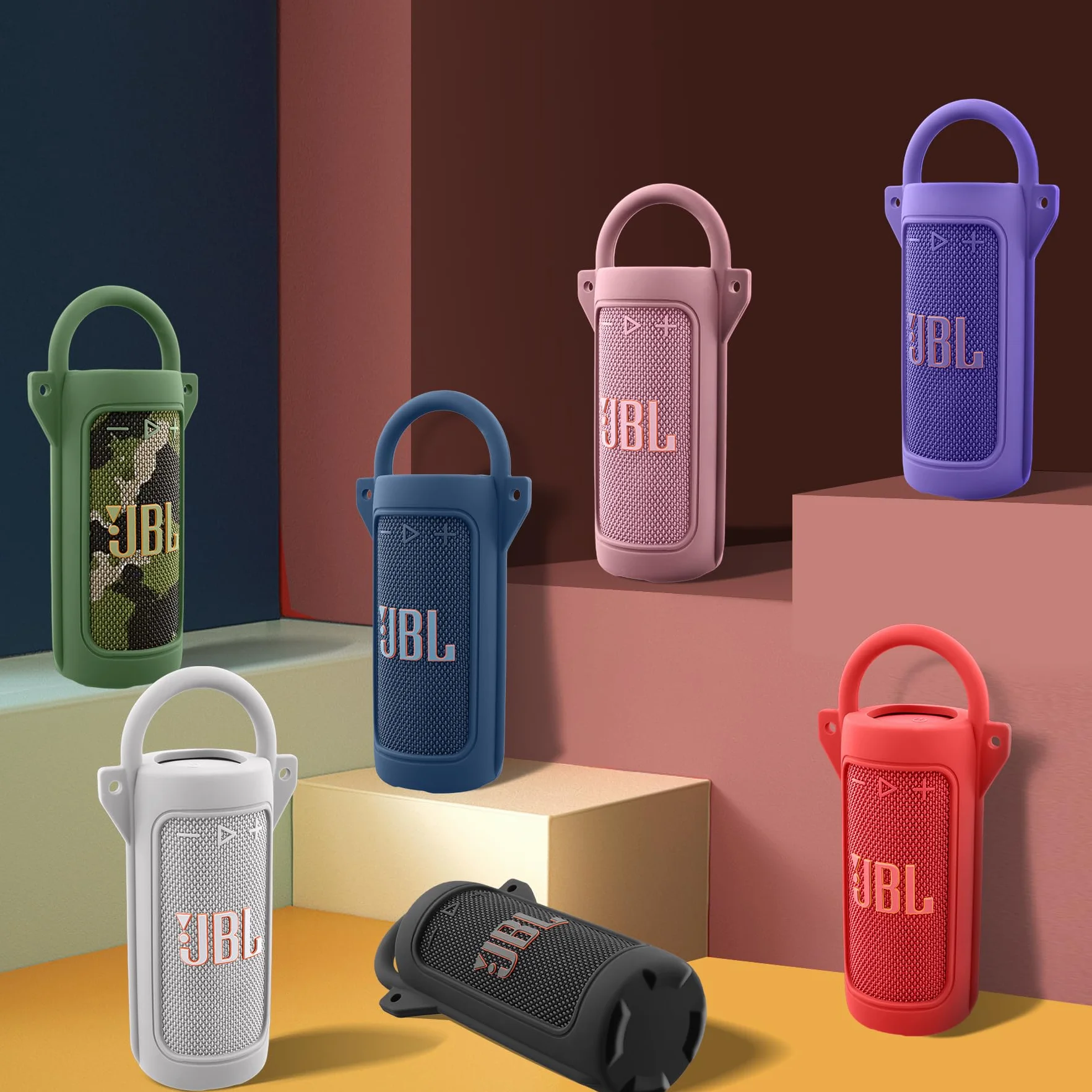 co2CREA Kompatybilny silikonowy pokrowiec z JBL Grip Przenośnym Głośnikiem Bluetooth, przenośny, ultralekki pokrowiec ochronny z karabińczykiem i paskiem na ramię (jeśli dotyczy)