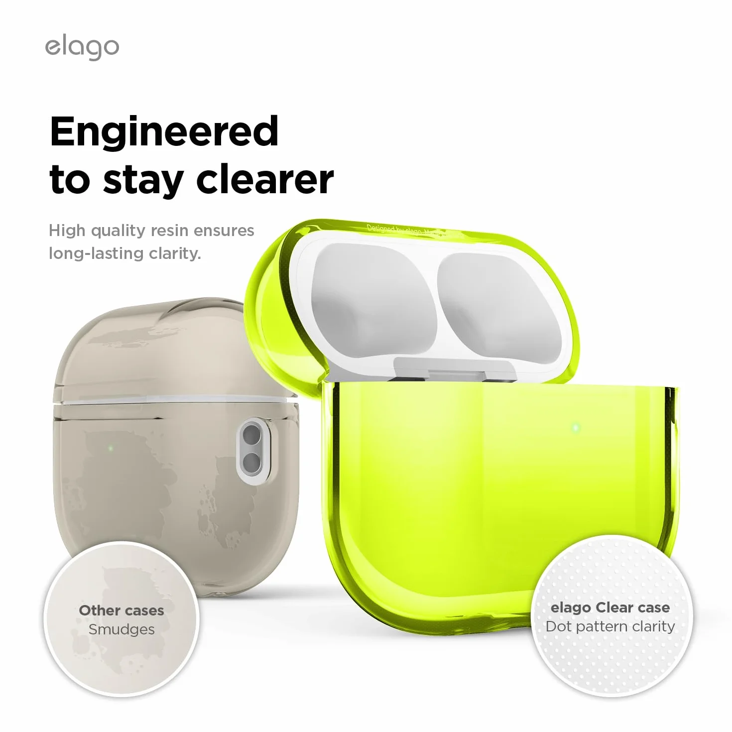 elago Etui Przezroczyste do AirPods Pro 3 | w Zestawie Pasek, Ograniczone Żółknięcie, Odporne na Wstrząsy, Pełna Ochrona, Bezprzewodowe Ładowanie (Neonowy Żółty)
