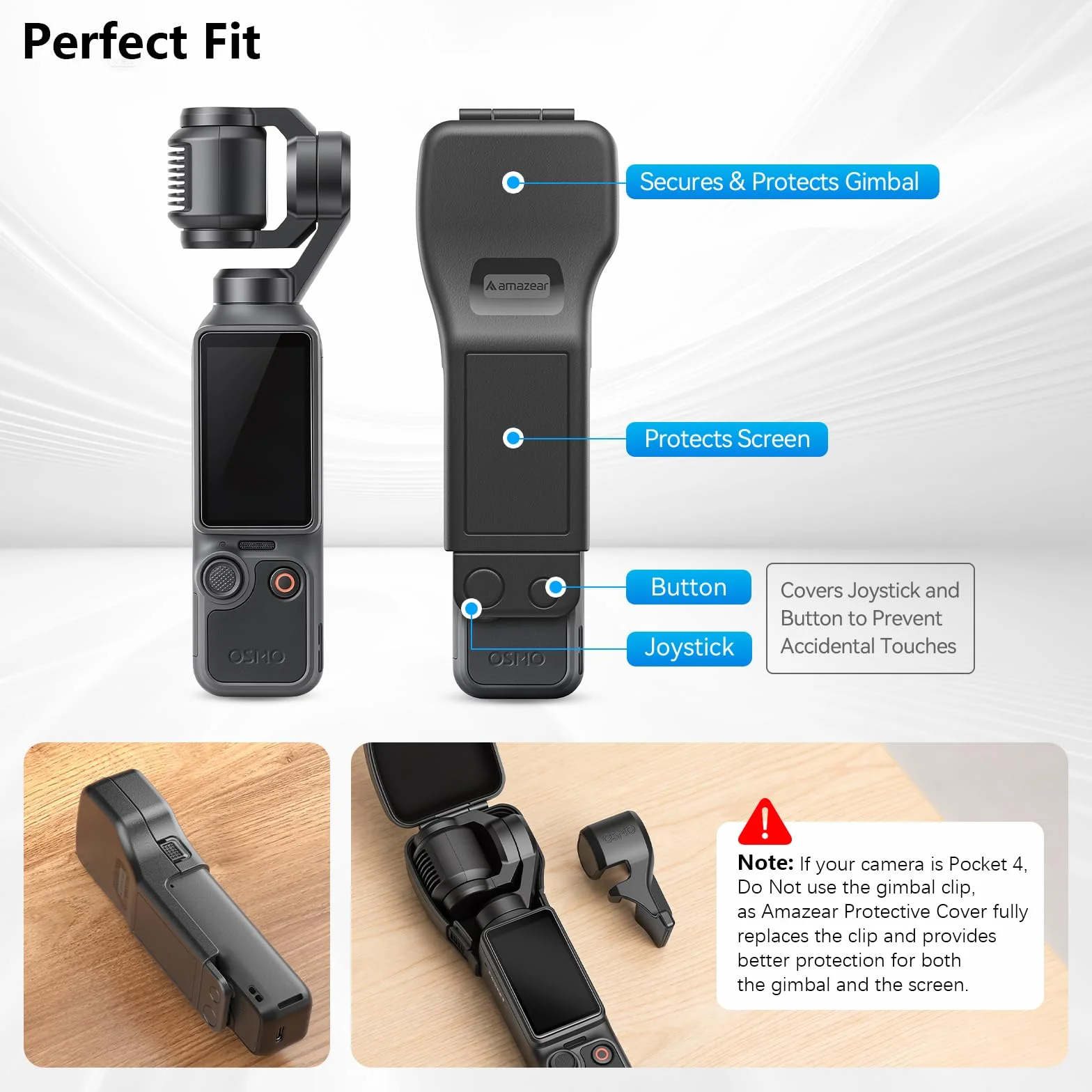 Amazear Pokrywka Ochronna Obiektywu Gimbala dla DJI Osmo Pocket 4/3, Osłona Kamery i Ekranu, Miękka Wewnętrzna Twarda Obudowa, Czarna