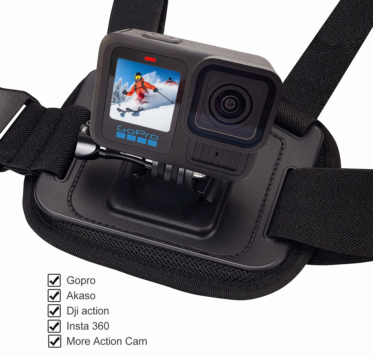 Suptig Uchwyt na klatkę piersiową, regulowany pasek na klatkę piersiową, oddychający materiał do Gopro Hero 12 Hero 11 Hero 10 Hero 9 Hero 8 Hero 7 Hero 5 Hero 4 Hero 3, DJI osmo i innych kamer