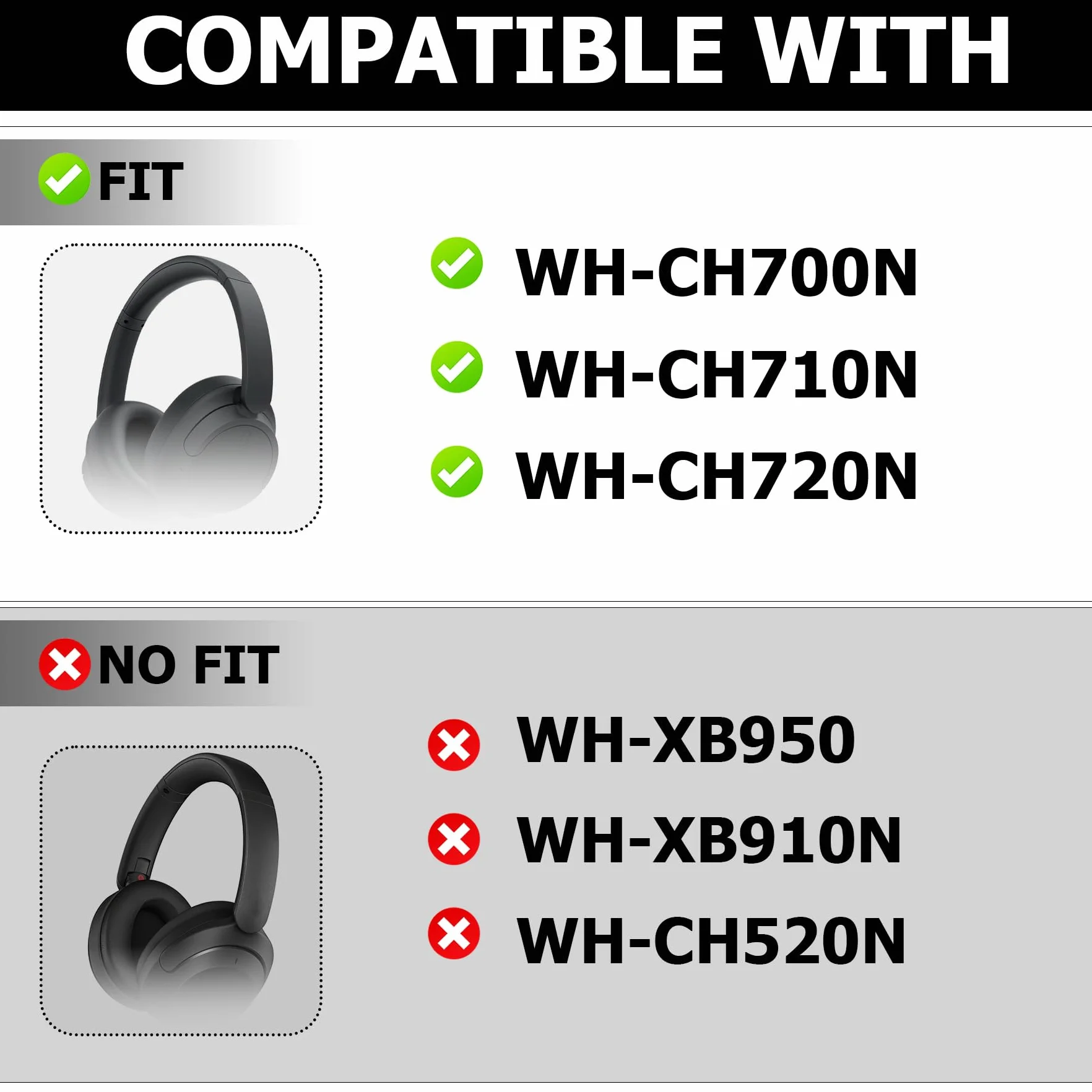Sony WH-CH720N Wymienne nauszniki z pianki memory i skóry proteinowej czarne