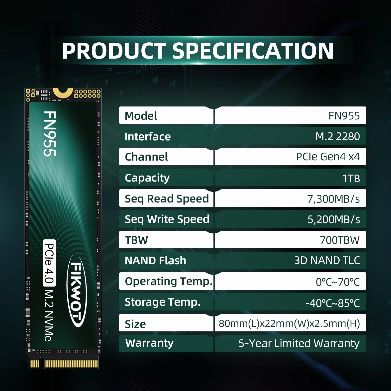 Fikwot NVMe 1TB SSD M.2 2280 PCIe Gen4 do 7350 MB/s Gamming SSD TLC wewnętrzny dysk półprzewodnikowy HMB i pamięć podręczna SLC, kompatybilny z laptopami i komputerami stacjonarnymi PS5, grafitowy