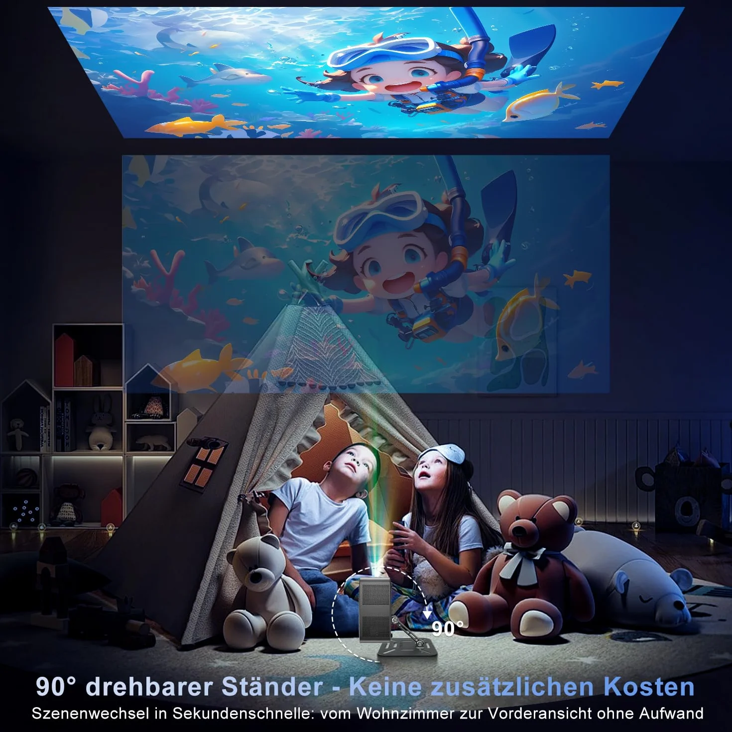 ZDSSY Mini projektor 8K obsługuje Native 1080P Smart Projektor Android 14, przenośny, z WiFi 6 BT 5.2 Auto Keystone, przenośny projektor, mały projektor do telefonu komórkowego, kino domowe ze