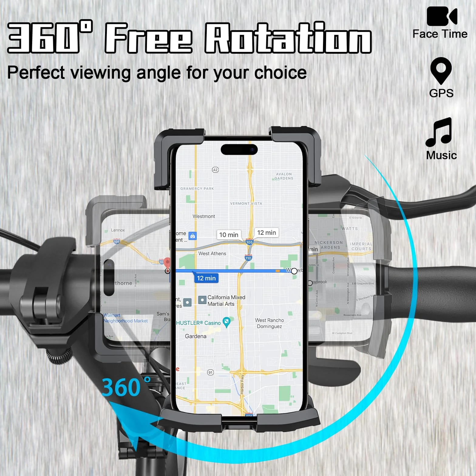 Uniwersalny uchwyt rowerowy na kierownicę 360° obrót [bezpieczny zamek] uchwyt motocyklowy na smartfon do iPhone'a, Samsunga i wszystkich telefonów 4,5-7,0 cala