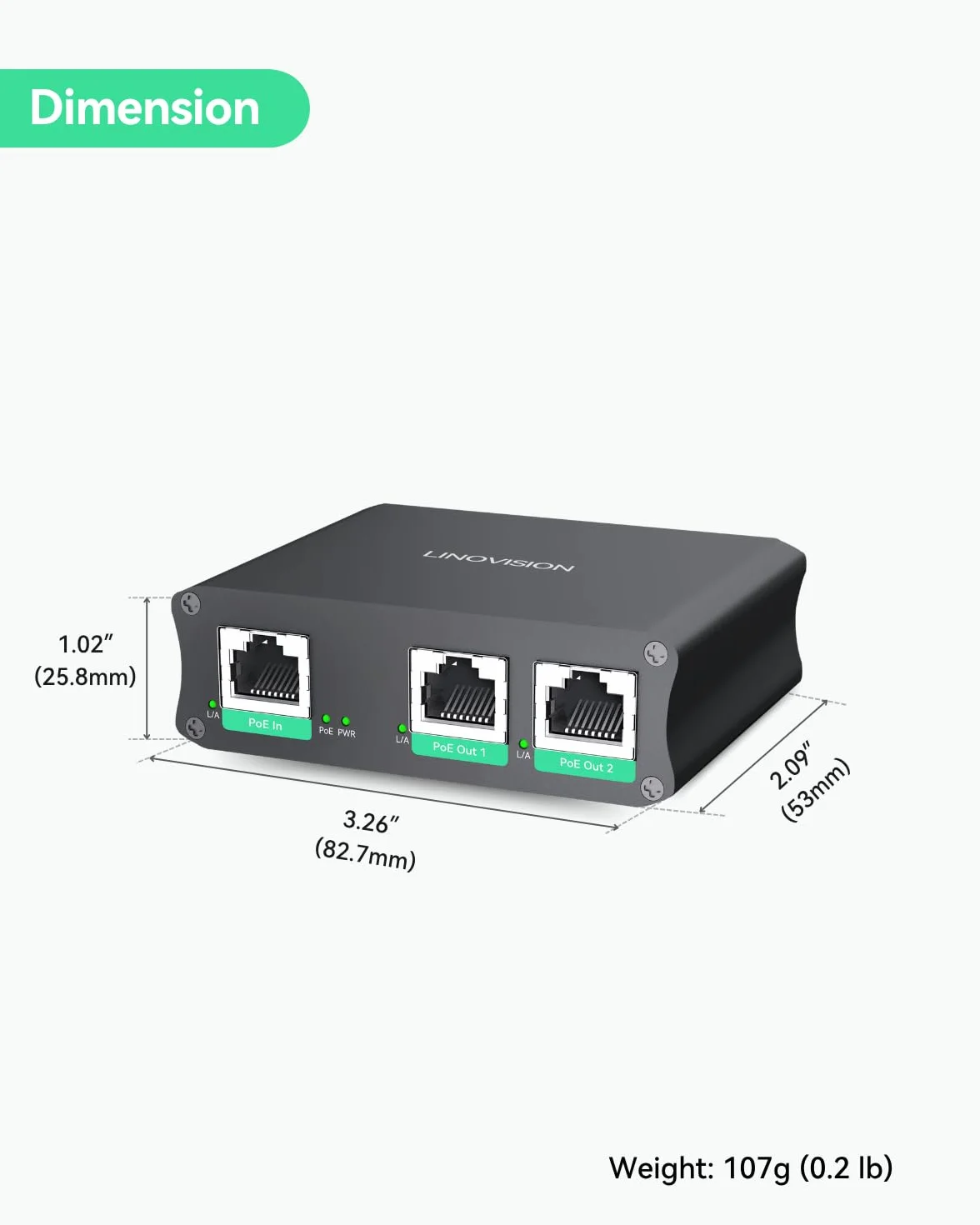 LINOVISION Przemysłowy 2-portowy gigabitowy przedłużacz PoE, passthrough i rozdzielanie 30W PoE na dwie kamery PoE lub bezprzewodowe punkty dostępowe, wzmacniacz PoE do przedłużenia o dodatkowe 100m